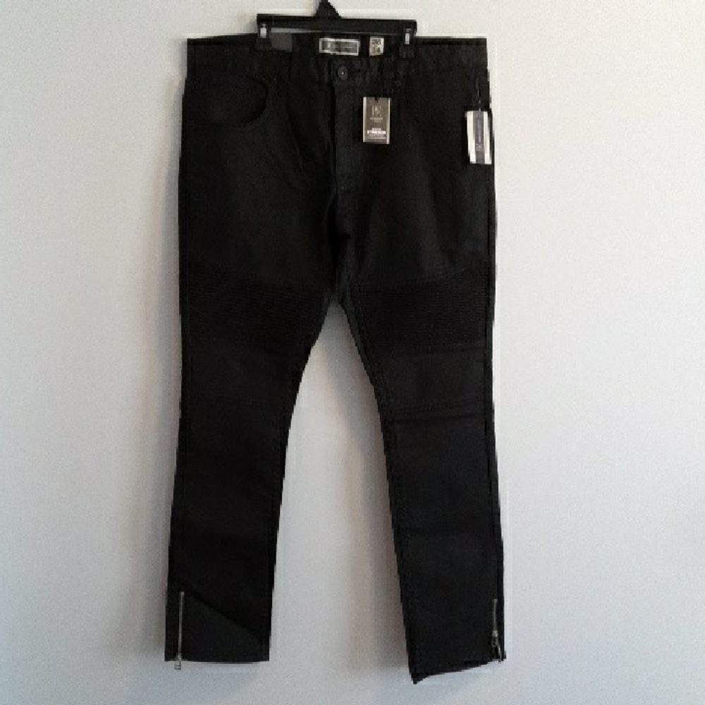 INC International Concepts Men's stretch Black Jeans 36W with zipper details NWT